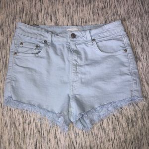 Talula Light Blue Frayed Hem Jean Shorts